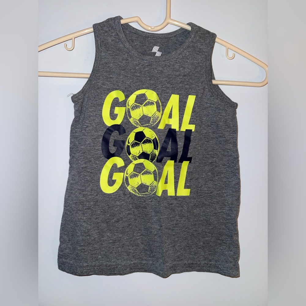 Place Gray Tank Top with Neon Yellow and Black Print